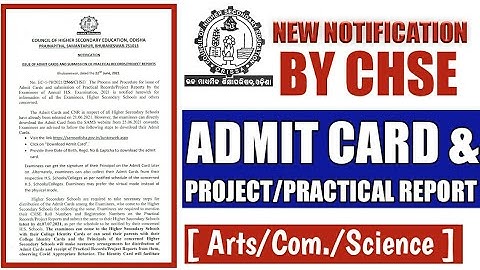 🔴Notification by Chse on Issue of Admit Card and Submission of Project Report|| +2 2nd Yr. ||