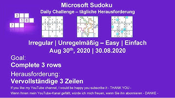 Sudoku Irregular - Easy | Goal: Complete 3 rows | Aug 30, 2020