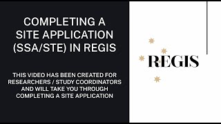 Completing a Site Application (SSA/STE) in REGIS