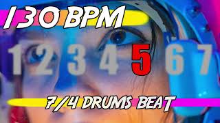 ✅ 130 BPM Backing Track in 7/4 🥁 Ten minutes of drums beat for practicing