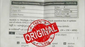 Ap 8th class SA-2 Science question paper 2024 l 💯 Original question paper l