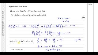 WMA12/01 IAL (Edexcel) P2 January 2022 Q5 Remainder & Factor Theorems, Algebraic Division