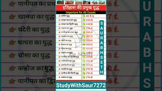 इतिहास की प्रमुख युद्ध #shorts #gk #viral #ytshorts #roaro #upsc #study #history #uppcs #onedayexam