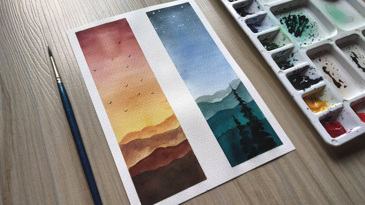 Beautiful Watercolor Landscape Painting of Day and night | watercolor ...