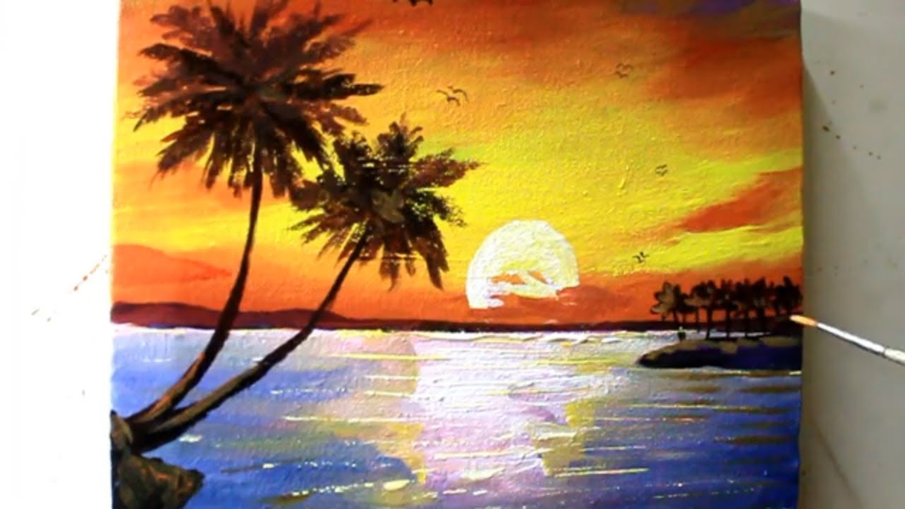 How To Paint A Sunset With Acrylic Step By Step Sunset Beach