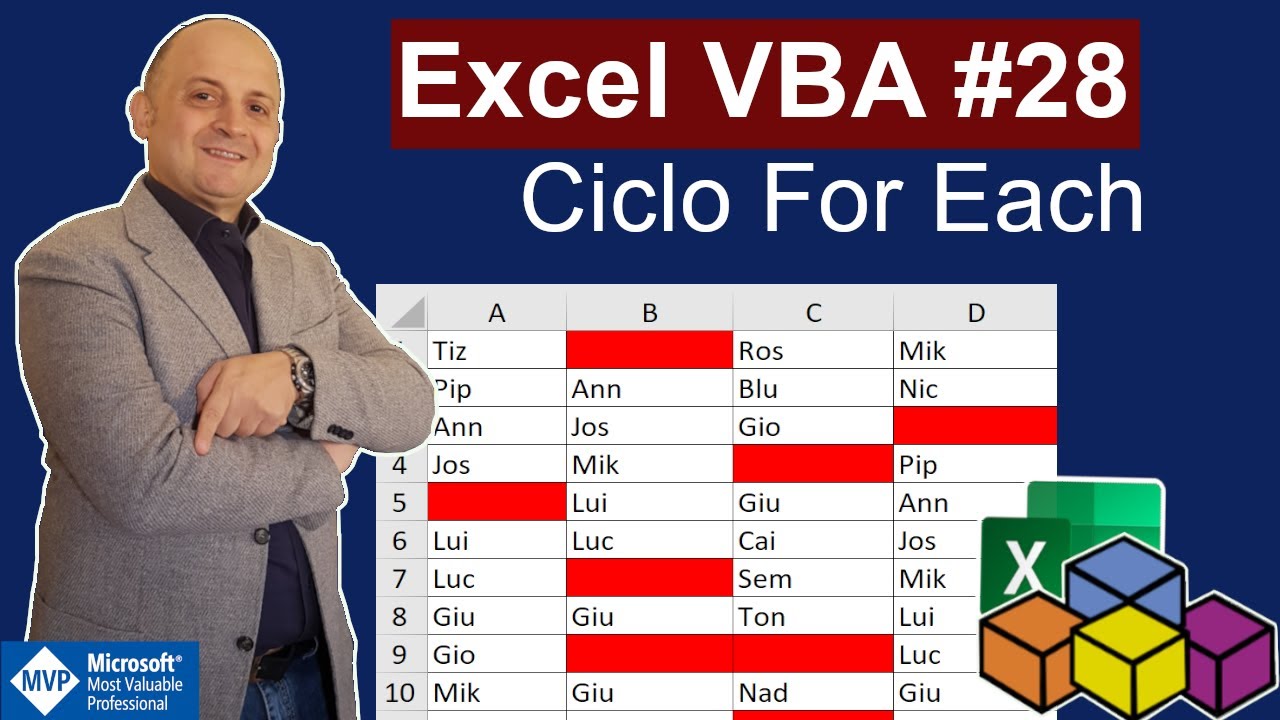 Update Excel VBA #28 Ciclo For Each le basi di questo loop su un oggetto Range ( video 1 di 4) Macro VBA