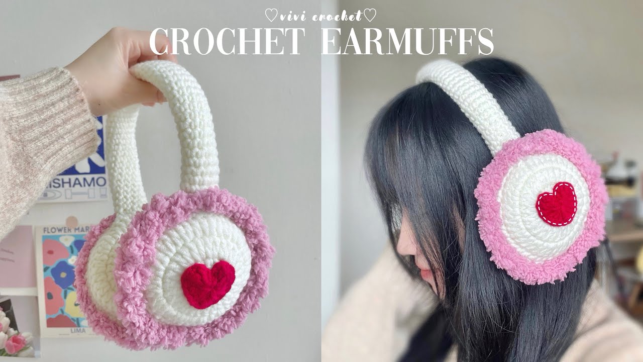 イヤーマフ OVLA Gift wrapping HAND CROCHET waffle earmuffs 🍓How To Crochet Earmuffs | Simple and Cute🍓 - YouTube