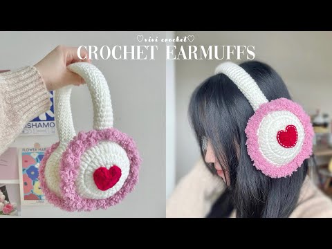 イヤーマフ OVLA Gift wrapping HAND CROCHET waffle earmuffs 🍓How To Crochet Earmuffs | Simple and Cute🍓 - YouTube