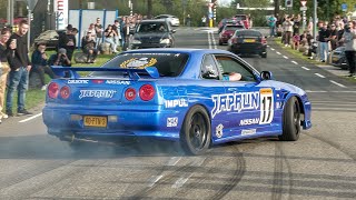 JDM Cars Leaving Go Japan 2023  BURNOUTS, 1400HP GTR, Pandem Skyline, Top Secret Supra, 1JZ Silvia