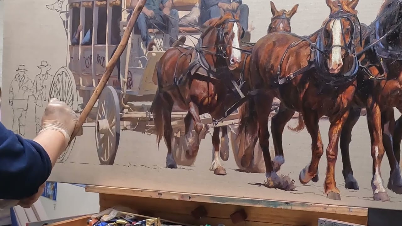 He watches on Cobb and Co. The painting - Kathy Ellam