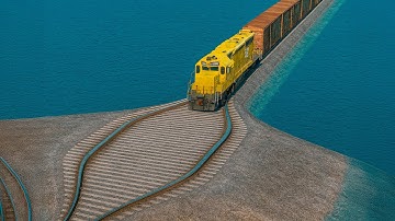 Colorful Train VS GIANT Wide Impossible Weird Mistake Rail Track Crossing Deepwater | BeamNG.drive