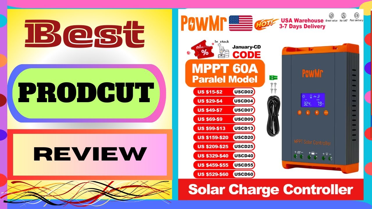 PowMr USA 60A MPPT Solar Charge Controller Can Parallel 12PC Charging 12V 24V 36V 48V LifePo4