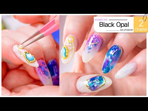 6월의 아트🎨- 블랙 오팔 네일ㅣ🌟이달의아트🌟ㅣ셀프네일💅