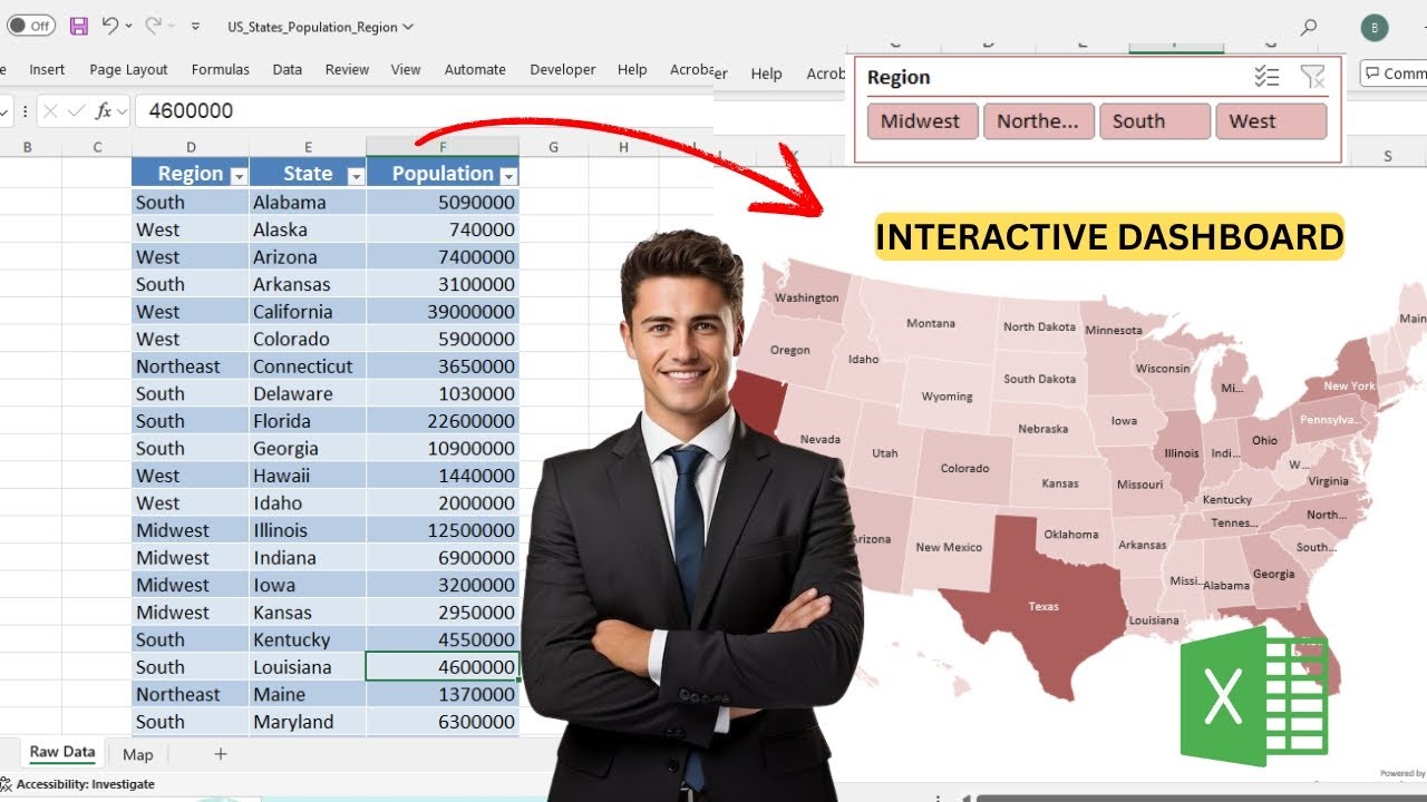 Interactive Map in Excel: Create a Dynamic Map Dashboard with Slicers (Step-by-Step)