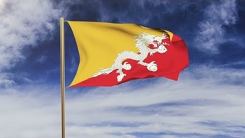 4K Bhutan flag with cloud waving in the wind. Green screen, alpha matte. Loopable animation Stock