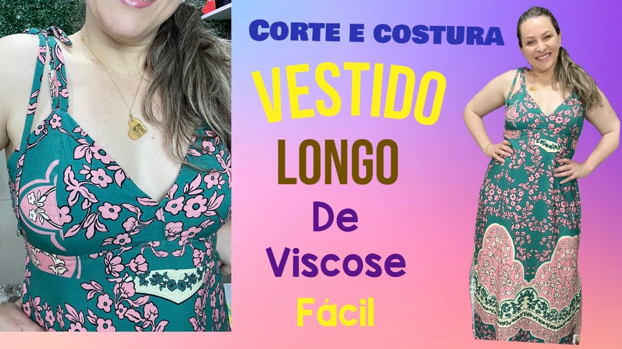 VESTIDO LONGO DE VISCOSE BARRADA FÁCIL DE FAZER COM LASTEX E ABERTURA LATERAL 👗LONGO TIFFANY #dress