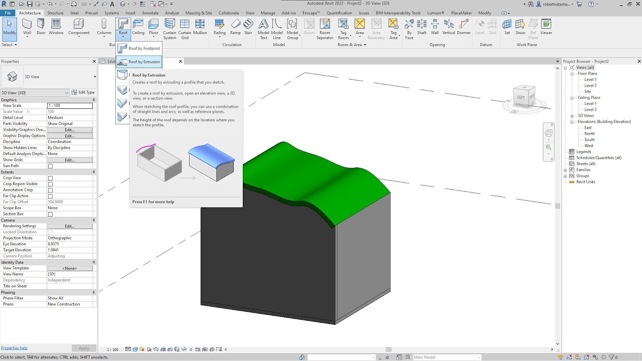 how to model a roof by extrusion in Revit 2022 YouTube