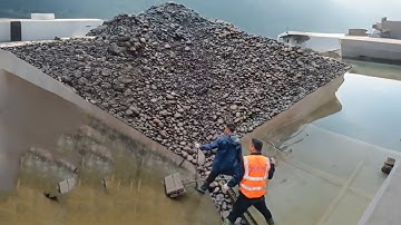 Barge unloading 3880 tons of large cobblestones - Part 2 - Relaxing video, hard working workers
