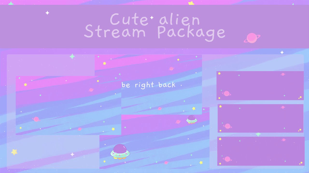 Kawaii alien stream package, cute space twich panels, kawaii overlays, stream animated alerts
