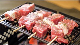 3万円のキャンプ道具で焼き鳥丼と串焼きステーキ