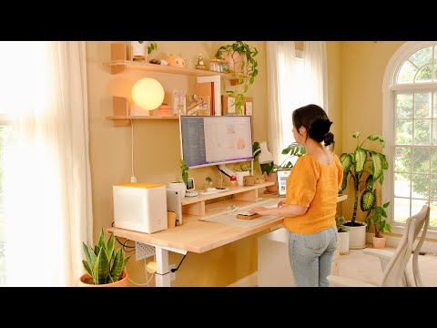 My 2021 Cozy Desk Setup | Standing Desk, Desk Organization, Cable Management, ITX PC, Decor & More!