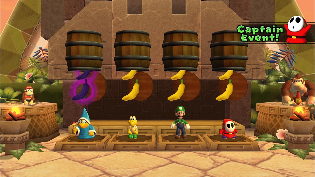 Mario Party 9 - Luigi vs Shy Guy vs Magikoopa vs Koopa Troopa - Donkey Kong's Jungle Ruins