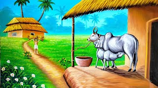 Indian village scenery painting | village and cow painting | painting 522 by Easy paint with Biswanath 4,349 views 4 weeks ago 17 minutes