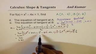 Find equation of tangent line difference quotient method