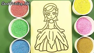 The sand painting and coloring pictures| coloring a beautiful princess-ASMR SAND PAINTING satisfying