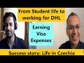 Asian student in Czechia, Master degree to workign in DHL, how much he earns monthly?
