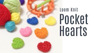 Loom Knit Tiny Mini Pocket Hearts Hugs - made with Small Round 12-Peg Flower Loom