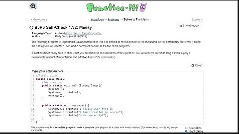 Java Practice-it Introduction to Java Programming | Self-Check 1.32 Messy