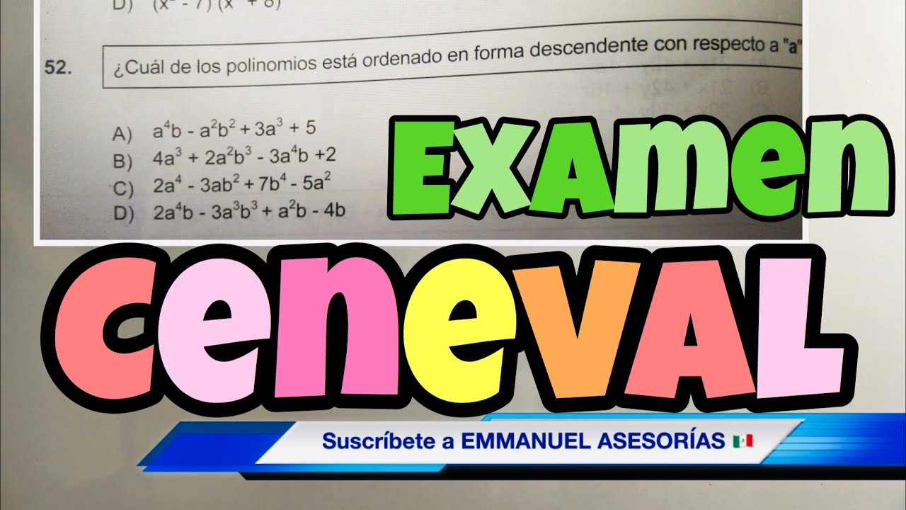 Examen CENEVAL (Guía EXANI-II) MATEMÁTICAS, Ejercicio: POLINOMIOS - YouTube