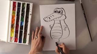 Как нарисовать крокодила How to draw a cartoon crocodile