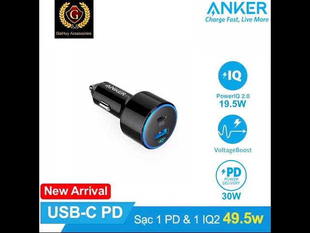 Sạc ô tô ANKER PowerDrive Speed II, 49.5W - 2 Cổng (1 USB-C PD 30W & 1 IQ 2.0 19.5W) - A2229