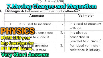 Inter 2nd year | Physics | Moving Charges and Magnetism chapter | Very Short Answers | IPE exam