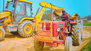 Jcb 3dx Machine Loading Red Mud In Mahindra and Swaraj Tractor With Front Loader Jcb Ki Khudai
