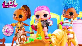 LOL Surprise Dolls Horse Race Competition with Obstacles and Unboxings!