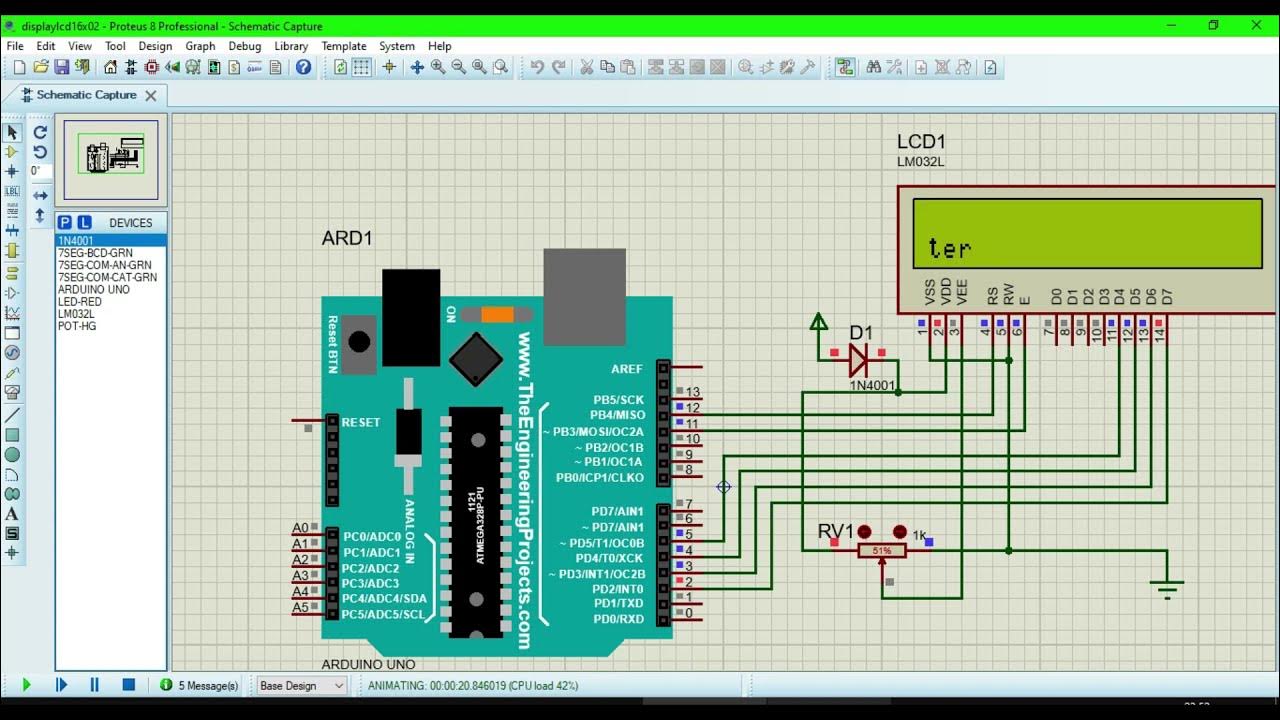 Simulasi Running Teks LCD 16x2 dengan arduino pada proteus - YouTube