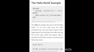 Hello World Example of PL/SQL Language #viral #shorts #plsql #programming