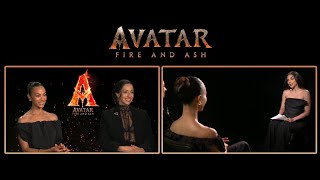 Laura Barjum interviews Zoey Saldaña and Oona Chaplin from Avatar: Fire and Ash