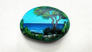 Easy Rock Painting For Beginners | Acrylic Seascape Painting | Udaya I. Bandara Art