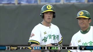 20140726-2 爆米花 國訓VS合庫 2下 克蘭德中間方向穿越安打 合庫無人出局攻佔一二壘