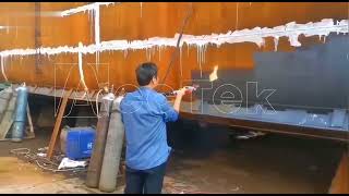 Cleaning boat by fiber laser cleaning machine, laser rust removal