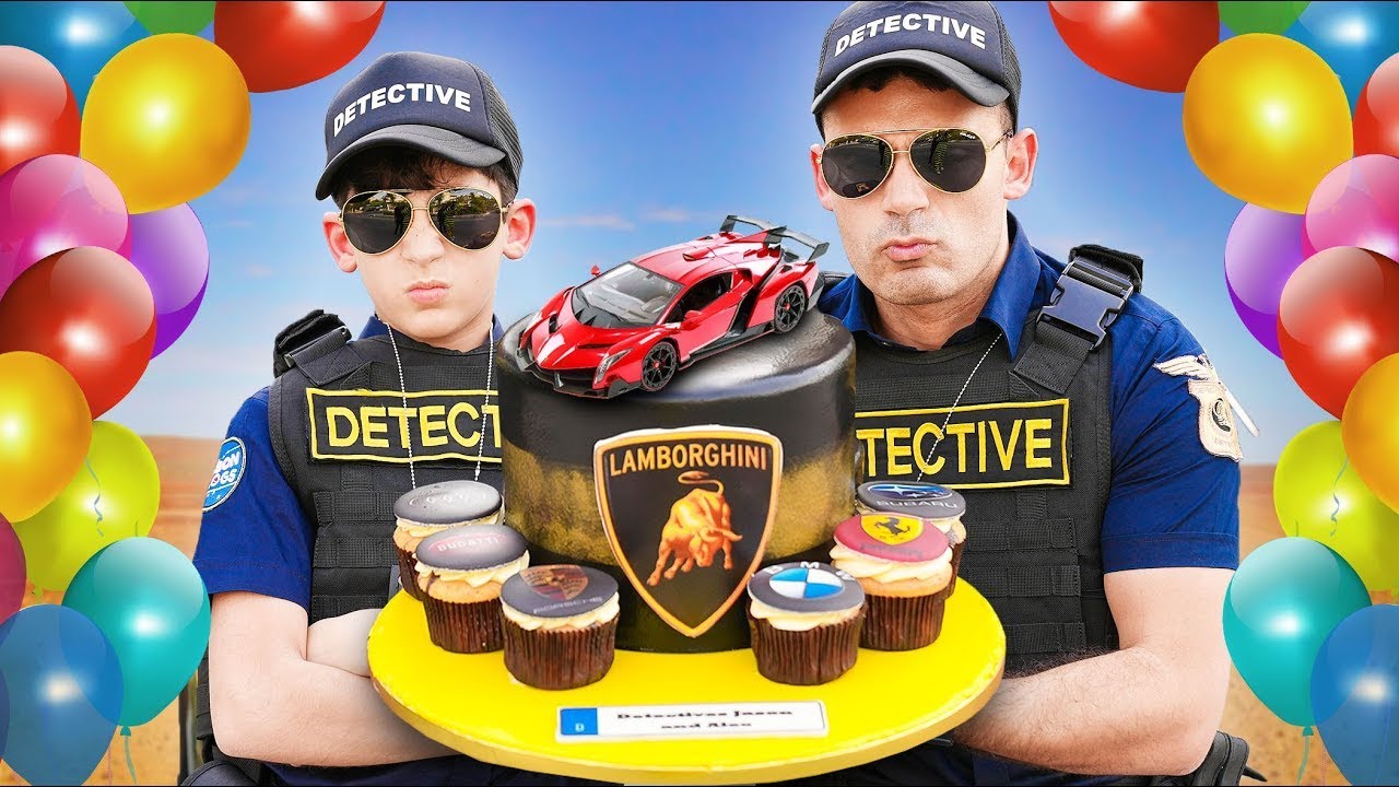 Cumpleaños del Detective Jason con Pastel Lamborghini | Series divertidas sobre persecución policial