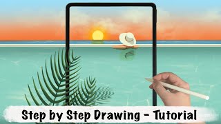 Watching Sunset at a Pool iPad Procreate Drawing - Step by Step Drawing Tutorial screenshot 1