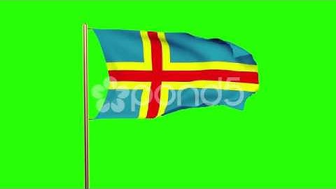 Aland Islands Flag Waving In The Wind. Green Screen, Alpha Matte. Loopable