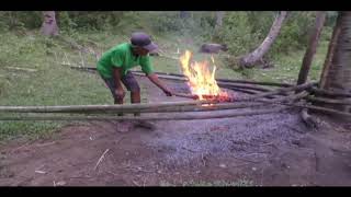 Jungle Craft Bending Bamboo For Boat Outriggers Great Skill