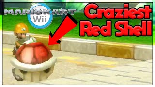 CRAZIEST RED SHELL in Mario Mario Kart Wii HISTORY! (Longest red shell warning ever UNIQUE MOMENT)