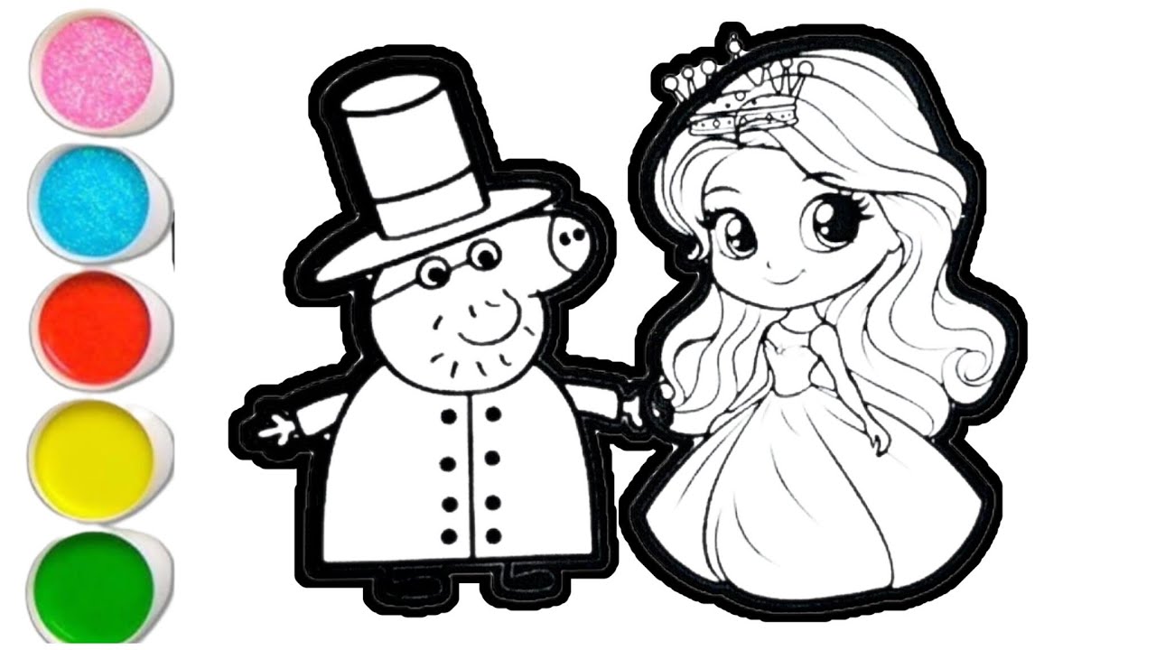 Drawing Princess Papi Peppa pig With Princess Drawing Painting & Colouring For kids ...